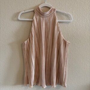 DKNY Women's Brown/Cream Pleated Halter Top Size Small Y2K Flowy Luxury